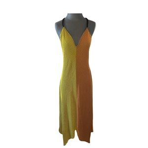 Zara Women’s M Lime green/Orange/black striped asymmetrical summer halter dress